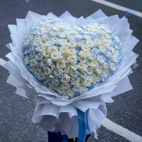 Frost-Kissed Azure — A Moonlit Ode to Heart-Shaped White Roses