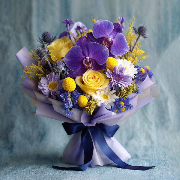 Dancing Radiance — A Starlit Ode to Yellow Roses & Orchids​