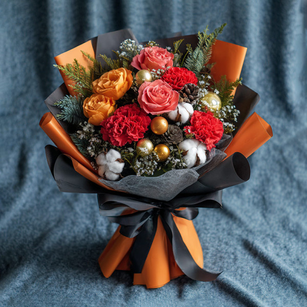 Hearthfire Blush — A Holiday Ode to Orange Roses & Carnations​